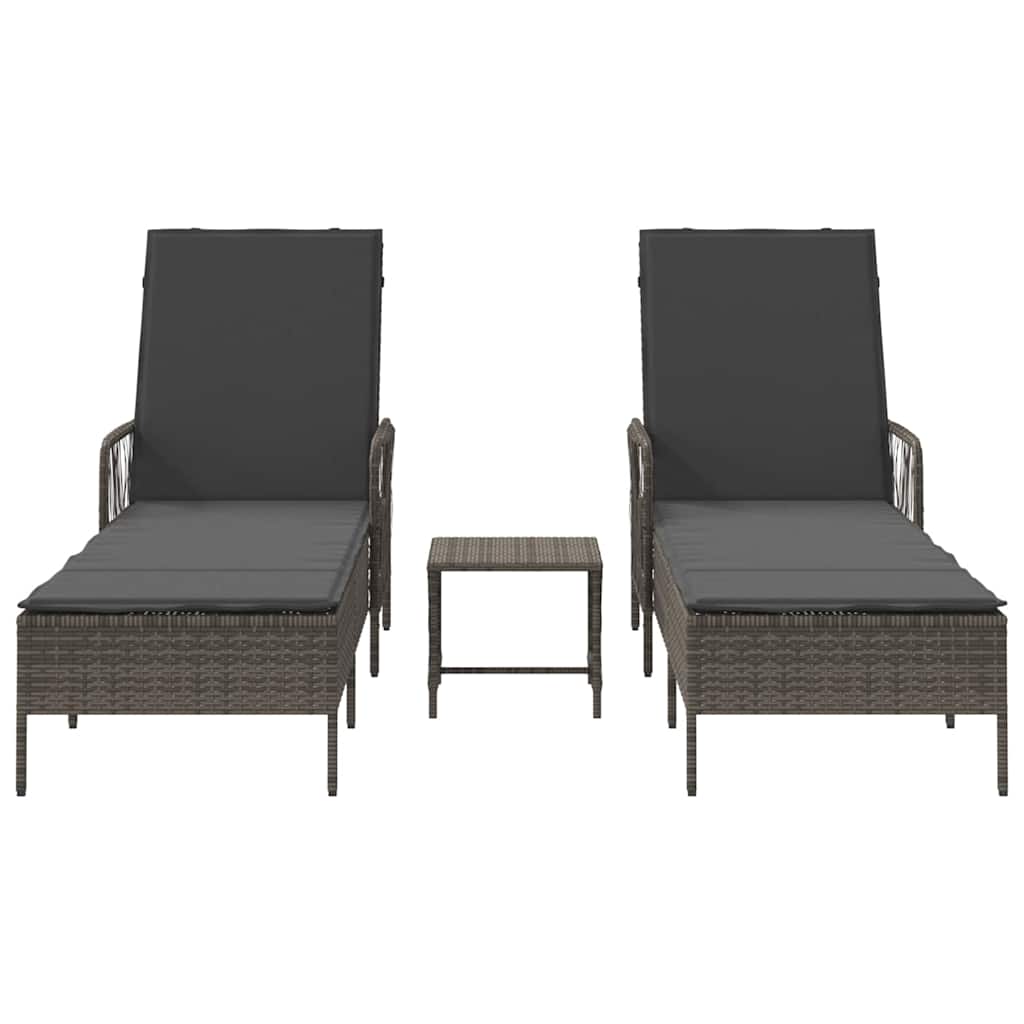 Ligstoel met kussen 3 pcs Grijs en Donkergrijs poly rattan is nu te koop bij PeponiXL, paradijselijk wonen!