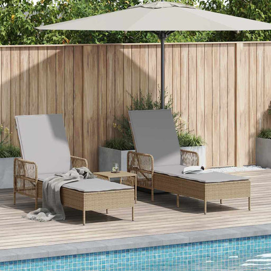 Ligstoel met kussen 3 pcs Beige en Licht Grijs poly rattan is nu te koop bij PeponiXL, paradijselijk wonen!