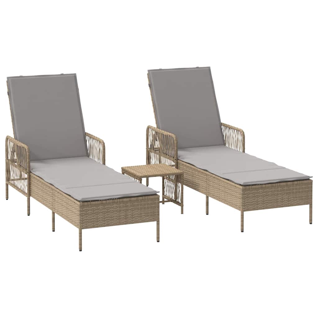 Ligstoel met kussen 3 pcs Beige en Licht Grijs poly rattan is nu te koop bij PeponiXL, paradijselijk wonen!