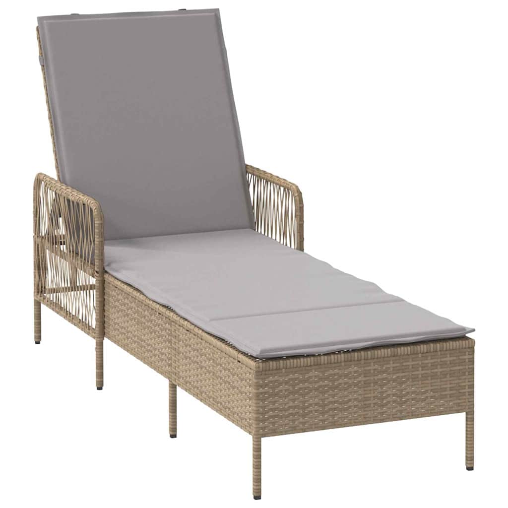 Ligstoel met kussen 3 pcs Beige en Licht Grijs poly rattan is nu te koop bij PeponiXL, paradijselijk wonen!