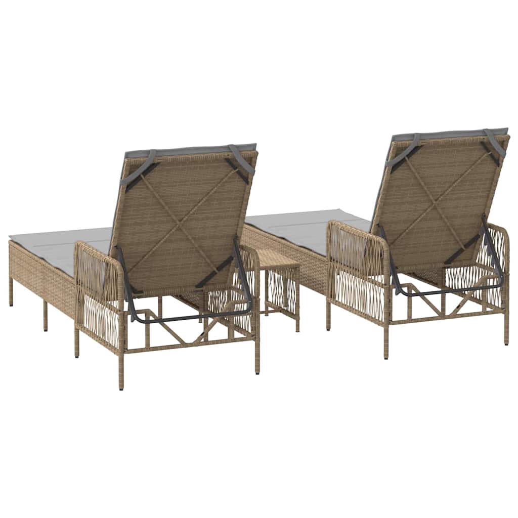 Ligstoel met kussen 3 pcs Beige en Licht Grijs poly rattan is nu te koop bij PeponiXL, paradijselijk wonen!
