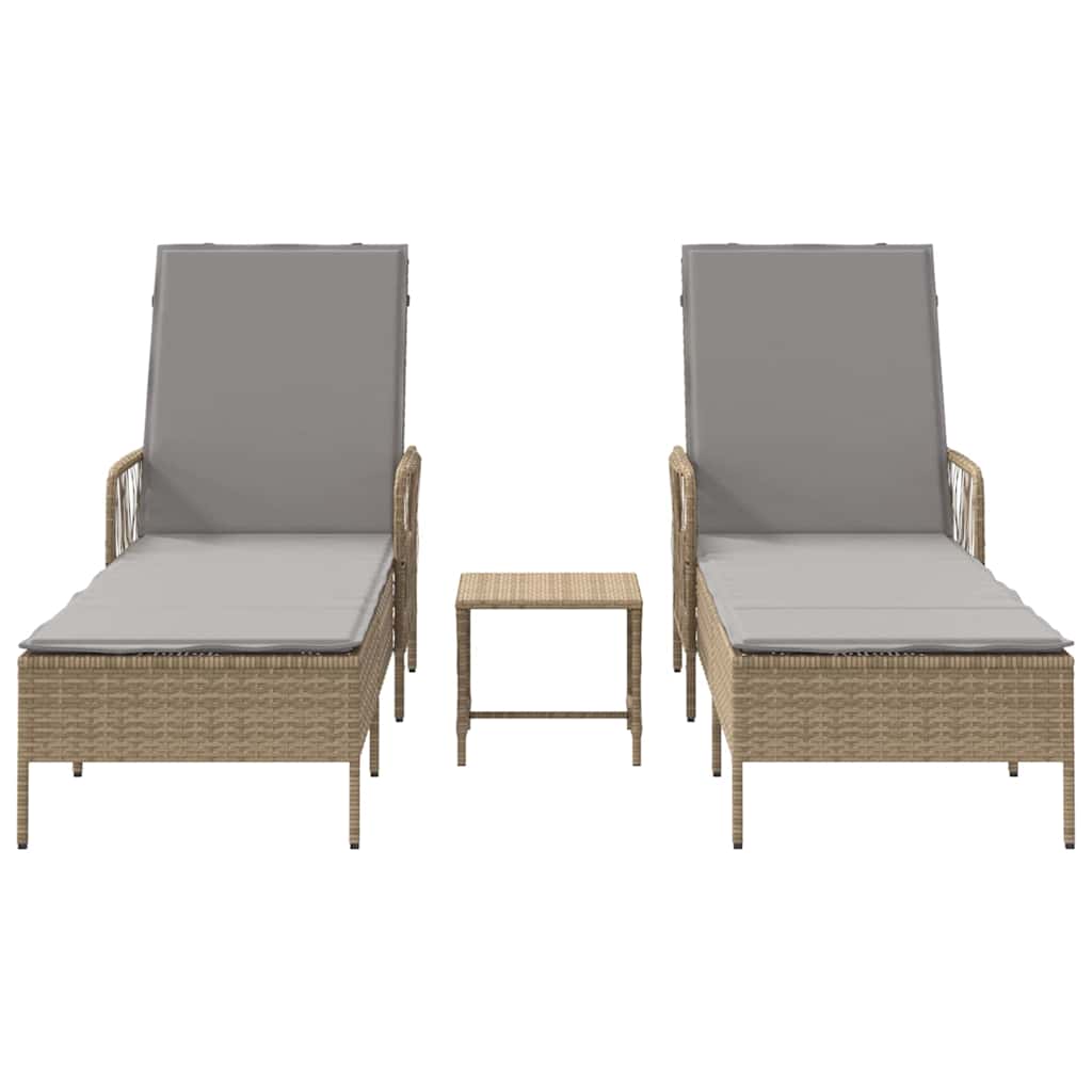 Ligstoel met kussen 3 pcs Beige en Licht Grijs poly rattan is nu te koop bij PeponiXL, paradijselijk wonen!