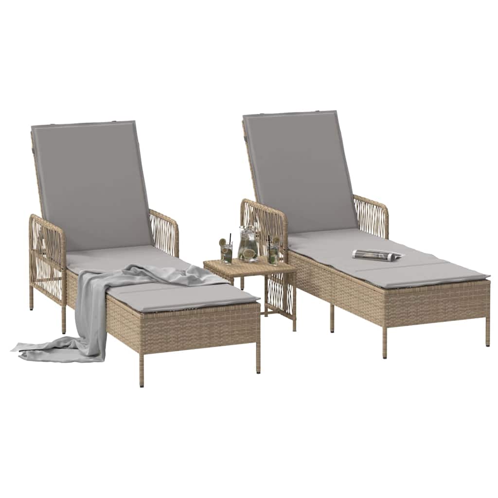 Ligstoel met kussen 3 pcs Beige en Licht Grijs poly rattan is nu te koop bij PeponiXL, paradijselijk wonen!
