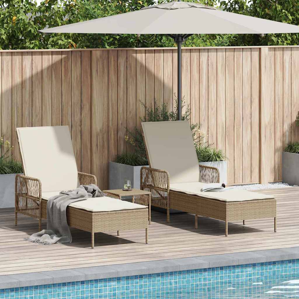 Ligstoel 3 pcs Beige en Crème Wit 55 x 200 x 92 cm poly rattan is nu te koop bij PeponiXL, paradijselijk wonen!