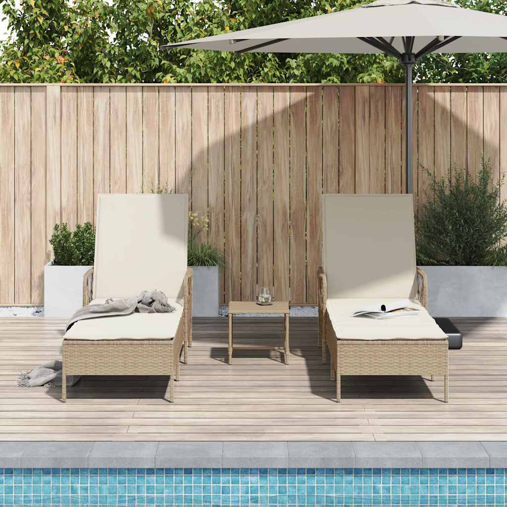 Ligstoel 3 pcs Beige en Crème Wit 55 x 200 x 92 cm poly rattan is nu te koop bij PeponiXL, paradijselijk wonen!