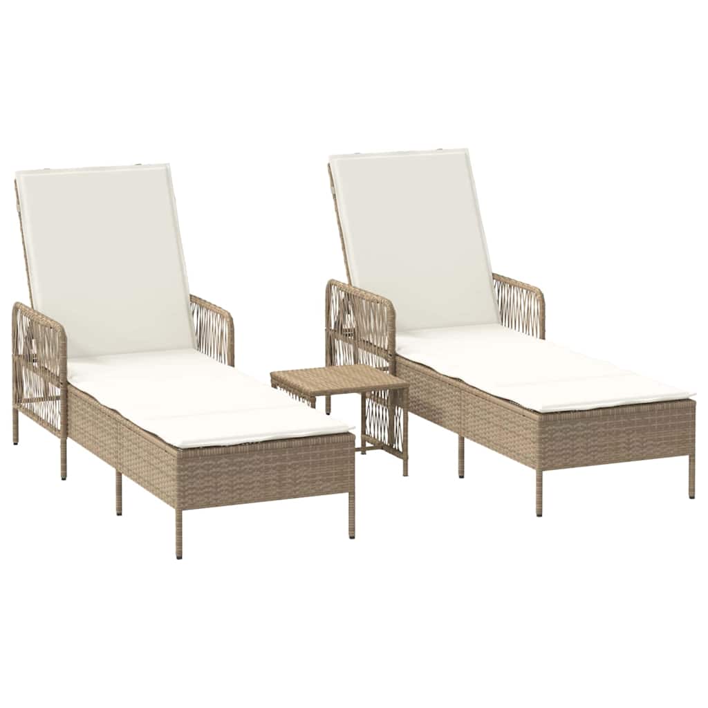 Ligstoel 3 pcs Beige en Crème Wit 55 x 200 x 92 cm poly rattan is nu te koop bij PeponiXL, paradijselijk wonen!