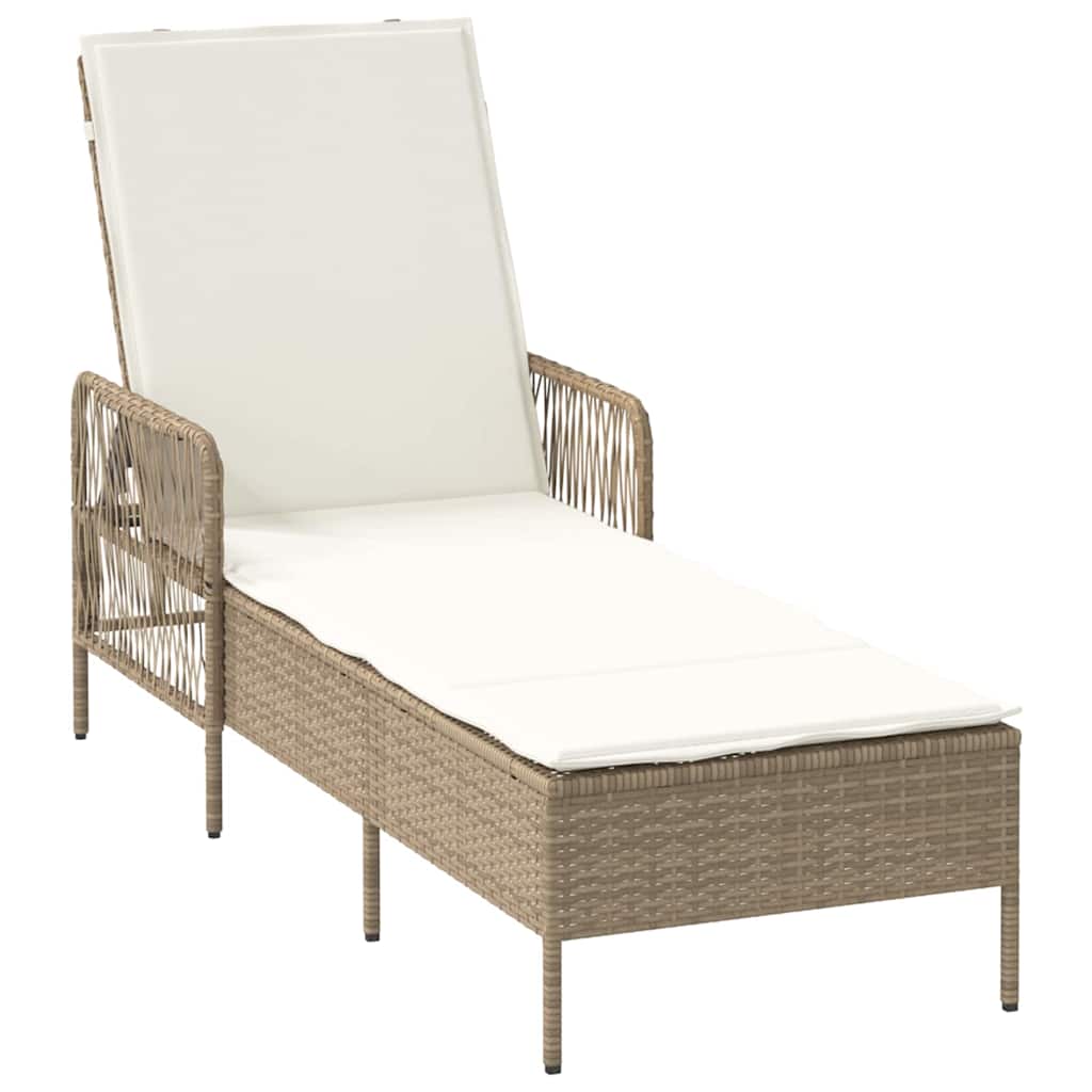 Ligstoel 3 pcs Beige en Crème Wit 55 x 200 x 92 cm poly rattan is nu te koop bij PeponiXL, paradijselijk wonen!