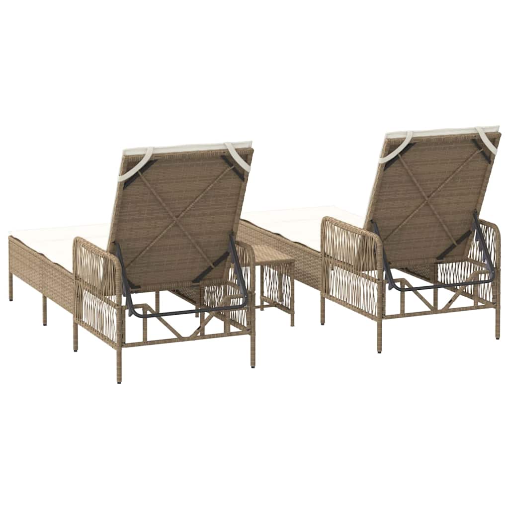 Ligstoel 3 pcs Beige en Crème Wit 55 x 200 x 92 cm poly rattan is nu te koop bij PeponiXL, paradijselijk wonen!