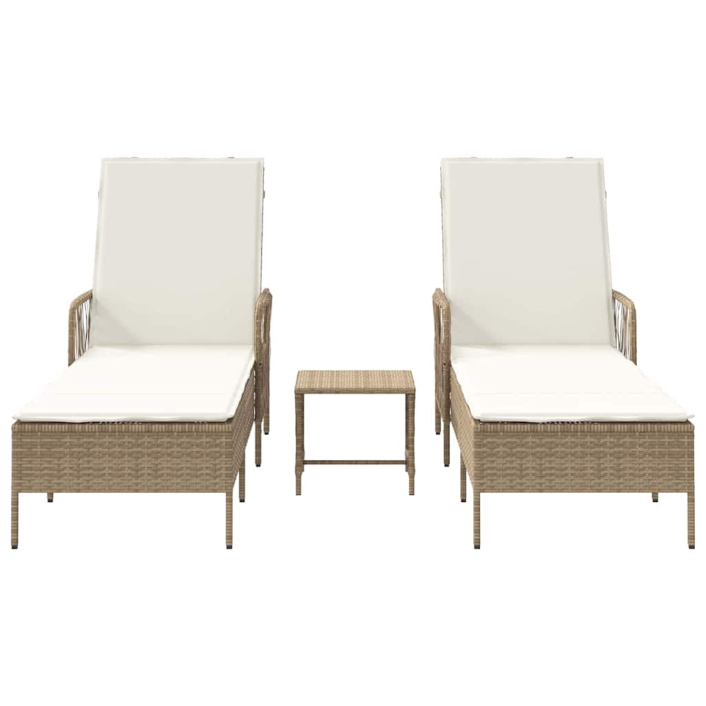 Ligstoel 3 pcs Beige en Crème Wit 55 x 200 x 92 cm poly rattan is nu te koop bij PeponiXL, paradijselijk wonen!