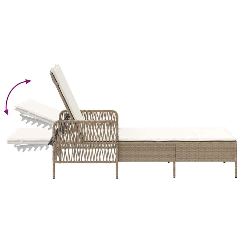Ligstoel 3 pcs Beige en Crème Wit 55 x 200 x 92 cm poly rattan is nu te koop bij PeponiXL, paradijselijk wonen!
