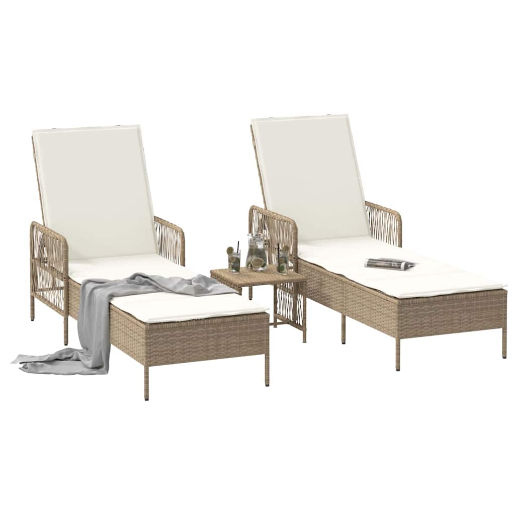 Ligstoel 3 pcs Beige en Crème Wit 55 x 200 x 92 cm poly rattan is nu te koop bij PeponiXL, paradijselijk wonen!