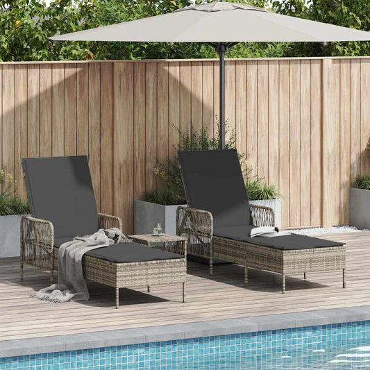 Ligstoel 3 pcs Licht Grijs en Donker Grijs poly rattan is nu te koop bij PeponiXL, paradijselijk wonen!
