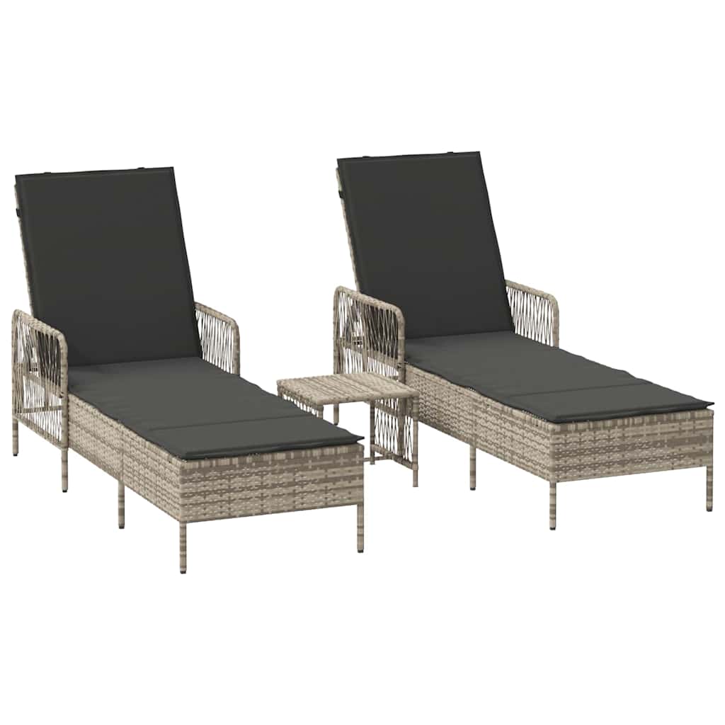 Ligstoel 3 pcs Licht Grijs en Donker Grijs poly rattan is nu te koop bij PeponiXL, paradijselijk wonen!