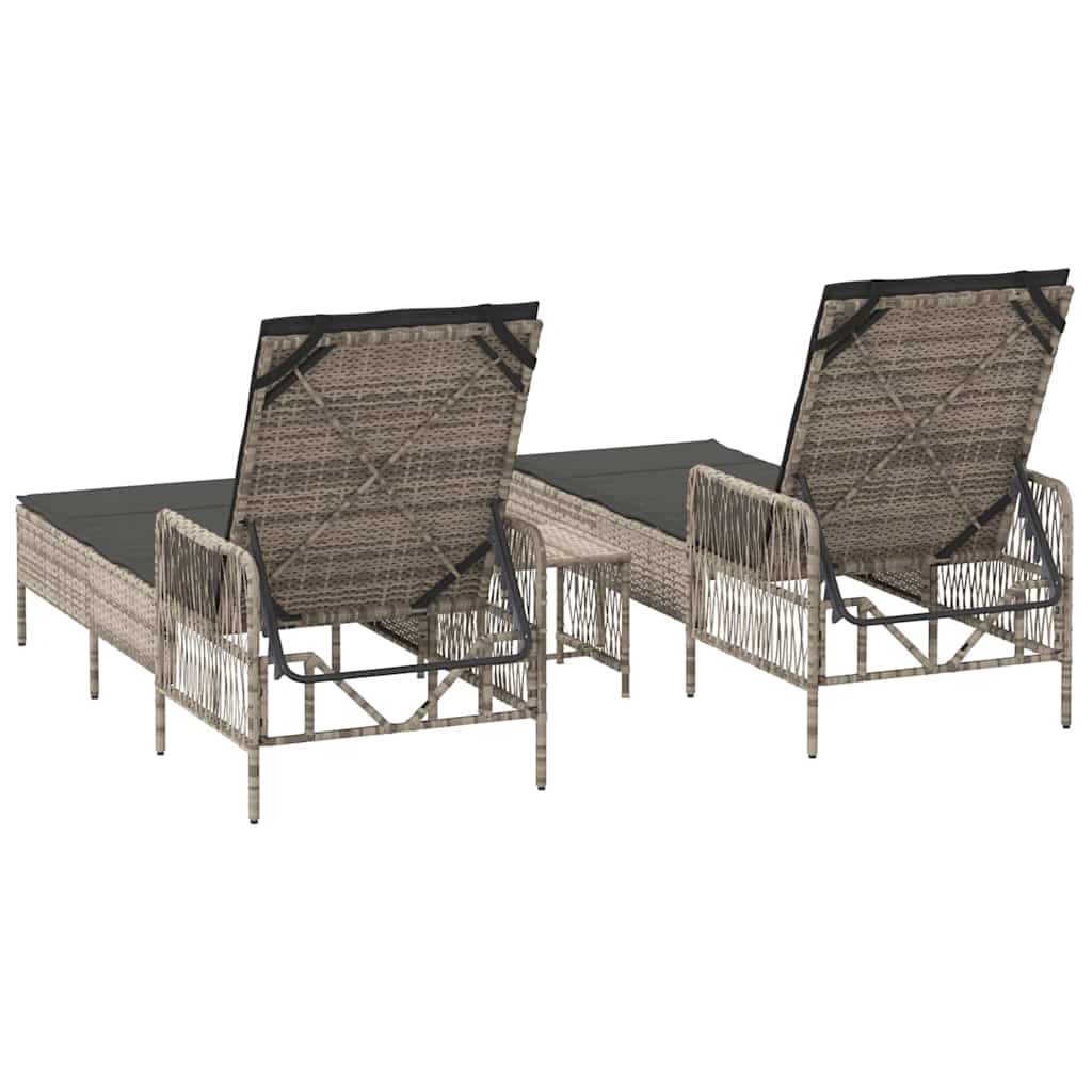 Ligstoel 3 pcs Licht Grijs en Donker Grijs poly rattan is nu te koop bij PeponiXL, paradijselijk wonen!