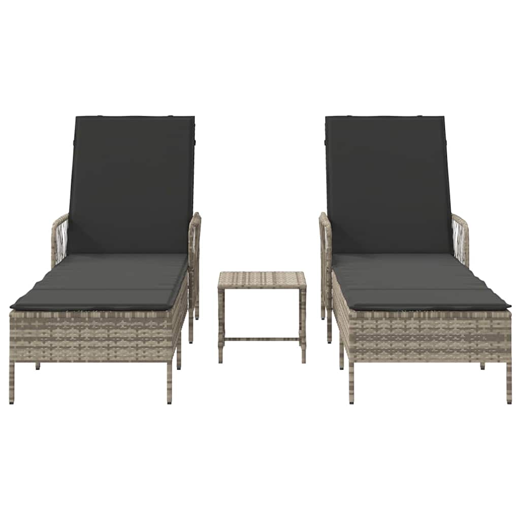 Ligstoel 3 pcs Licht Grijs en Donker Grijs poly rattan is nu te koop bij PeponiXL, paradijselijk wonen!