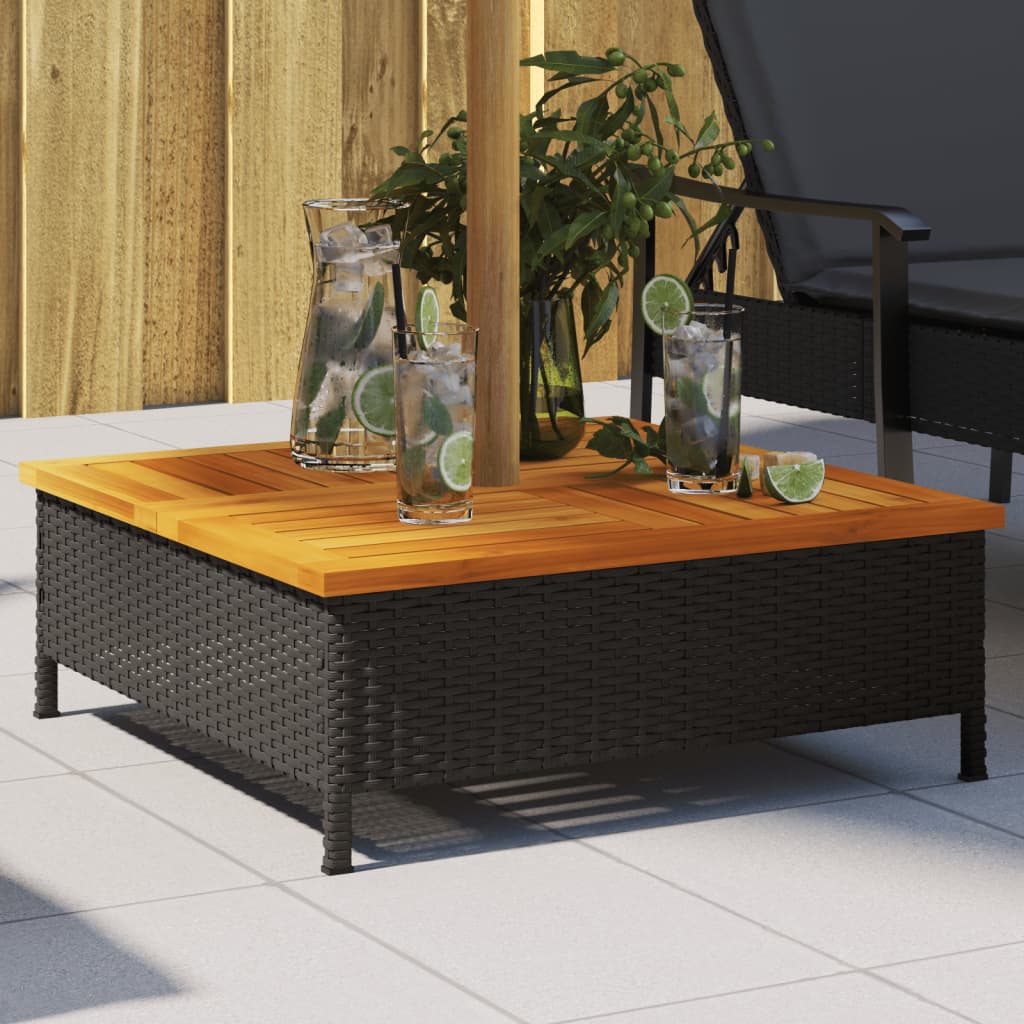 Parasolvoetbedekking 70x70x25 cm poly rattan acaciahout zwart is nu te koop bij PeponiXL, paradijselijk wonen!