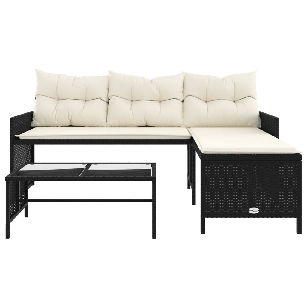 Tuinbank met tafel en kussens L-vormig poly rattan zwart is nu te koop bij PeponiXL, paradijselijk wonen!