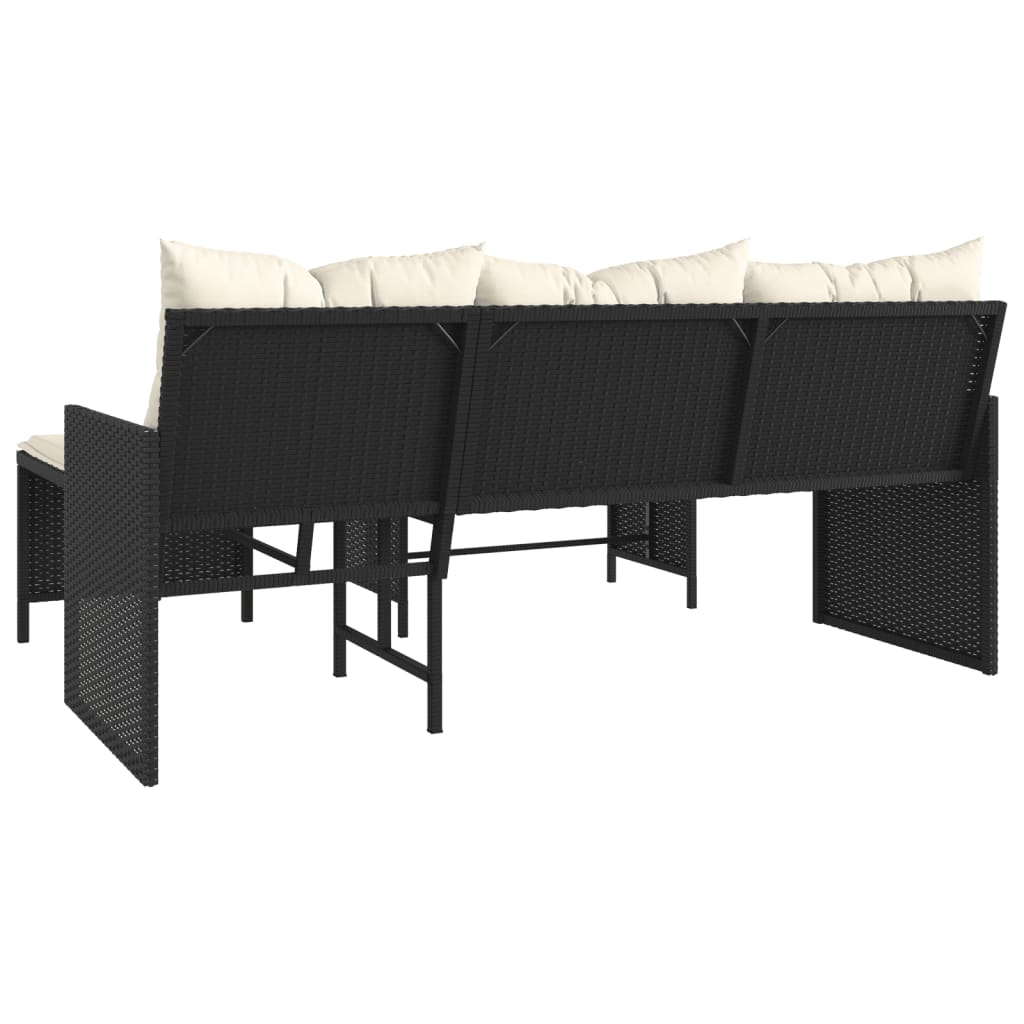 Tuinbank met tafel en kussens L-vormig poly rattan zwart is nu te koop bij PeponiXL, paradijselijk wonen!