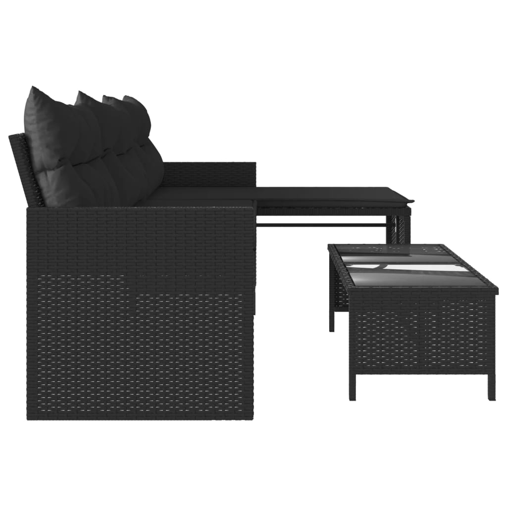 Tuinbank met tafel en kussens L-vormig poly rattan zwart is nu te koop bij PeponiXL, paradijselijk wonen!