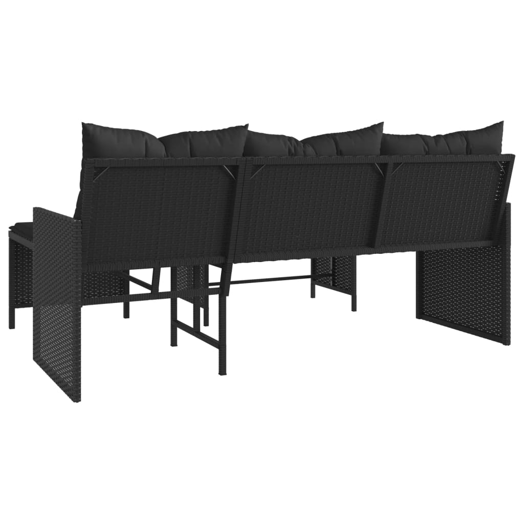 Tuinbank met tafel en kussens L-vormig poly rattan zwart is nu te koop bij PeponiXL, paradijselijk wonen!