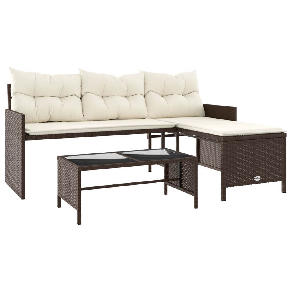 Tuinbank met tafel en kussens L-vormig poly rattan bruin is nu te koop bij PeponiXL, paradijselijk wonen!