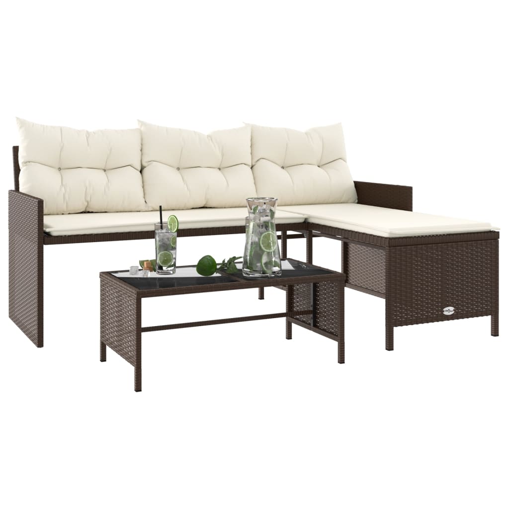 Tuinbank met tafel en kussens L-vormig poly rattan bruin is nu te koop bij PeponiXL, paradijselijk wonen!