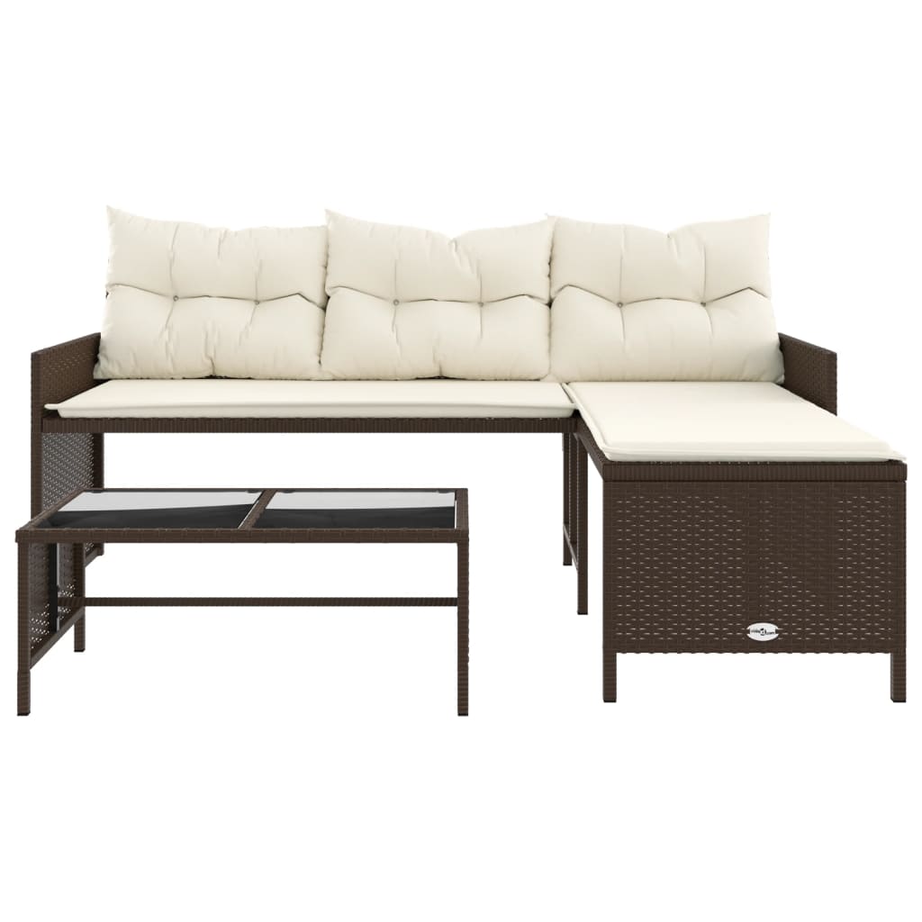 Tuinbank met tafel en kussens L-vormig poly rattan bruin is nu te koop bij PeponiXL, paradijselijk wonen!