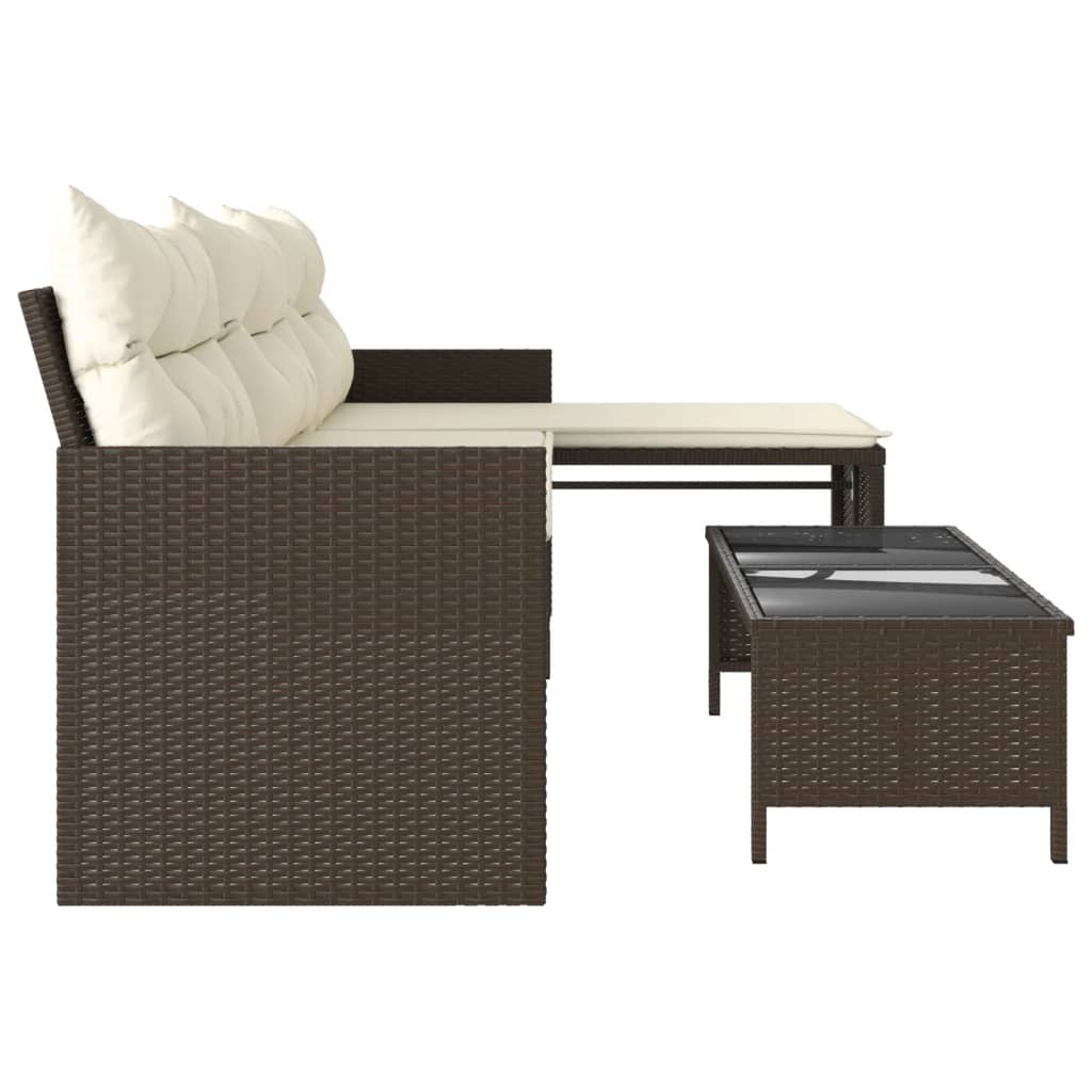 Tuinbank met tafel en kussens L-vormig poly rattan bruin is nu te koop bij PeponiXL, paradijselijk wonen!
