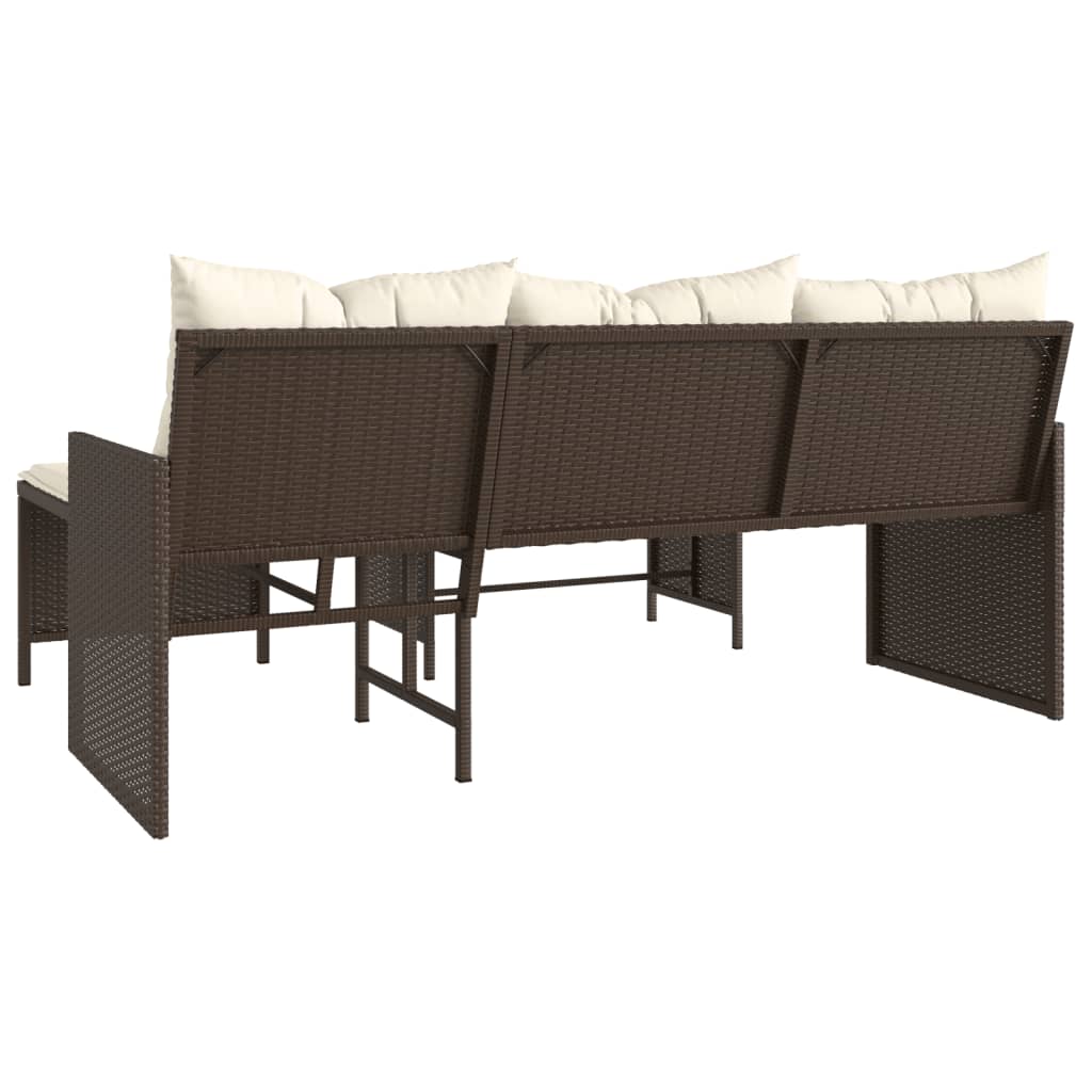 Tuinbank met tafel en kussens L-vormig poly rattan bruin is nu te koop bij PeponiXL, paradijselijk wonen!