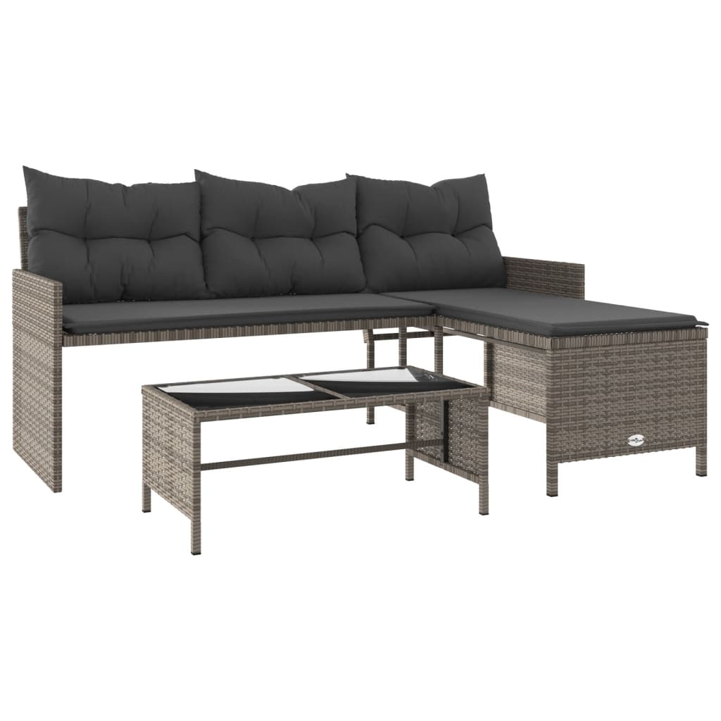 Tuinbank met tafel en kussens L-vormig poly rattan grijs is nu te koop bij PeponiXL, paradijselijk wonen!