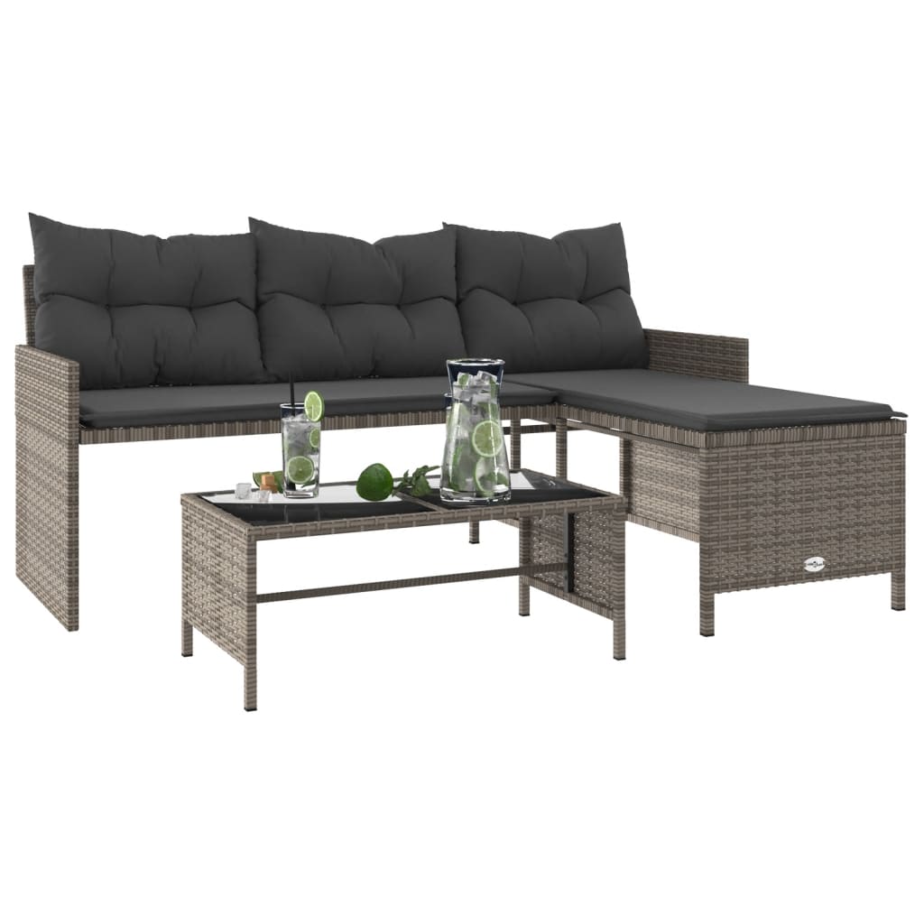 Tuinbank met tafel en kussens L-vormig poly rattan grijs is nu te koop bij PeponiXL, paradijselijk wonen!