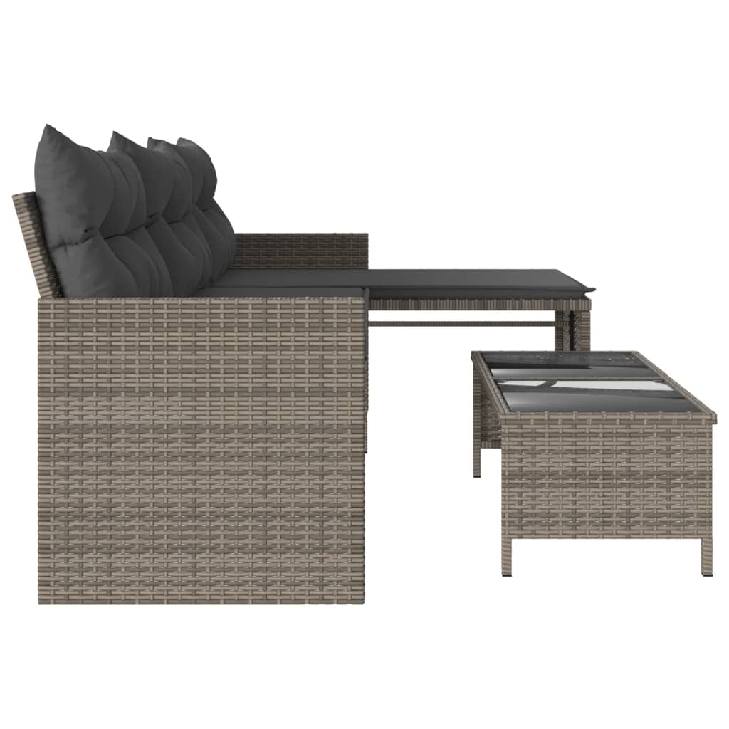 Tuinbank met tafel en kussens L-vormig poly rattan grijs is nu te koop bij PeponiXL, paradijselijk wonen!