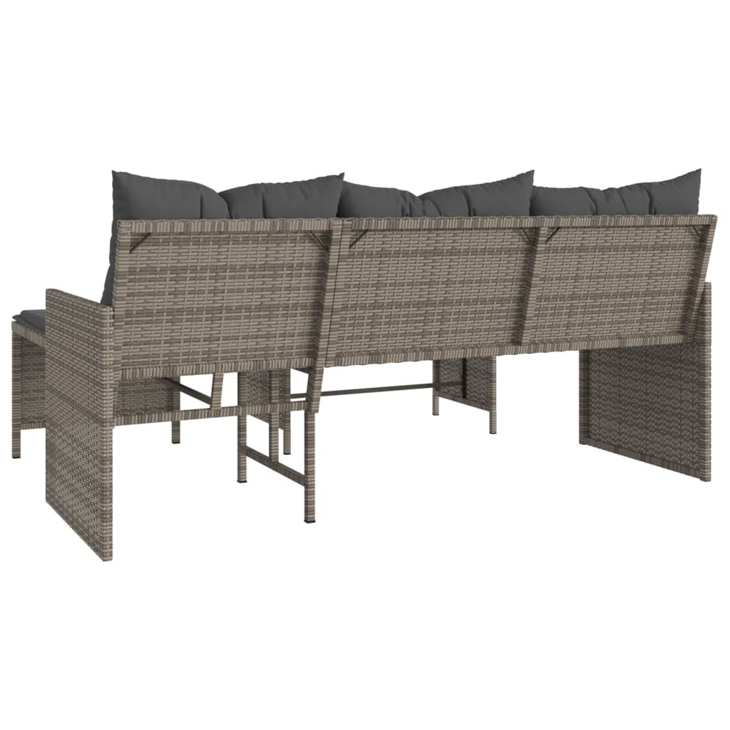 Tuinbank met tafel en kussens L-vormig poly rattan grijs is nu te koop bij PeponiXL, paradijselijk wonen!