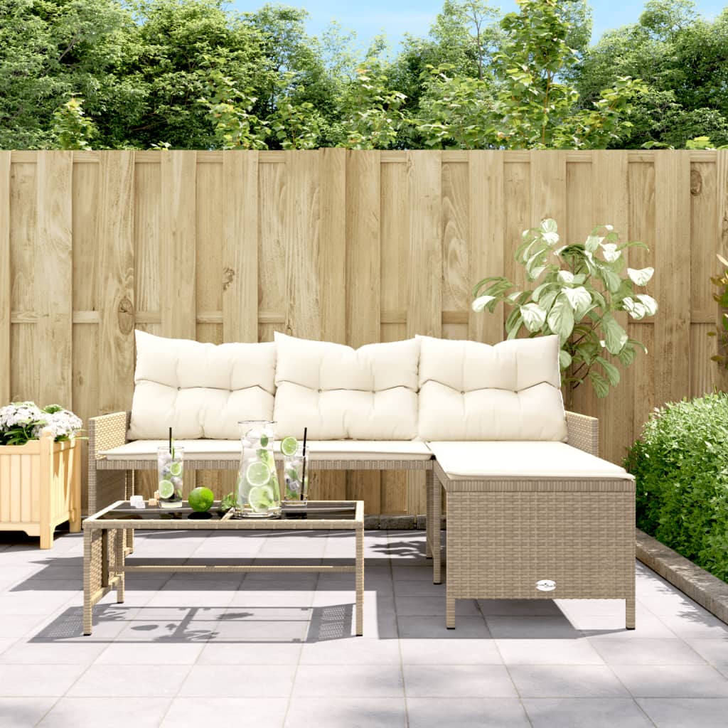 Tuinbank met tafel en kussens L-vormig poly rattan beige is nu te koop bij PeponiXL, paradijselijk wonen!