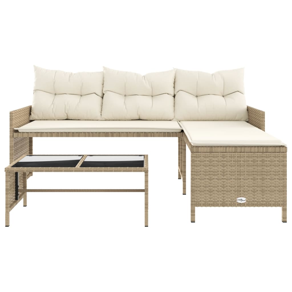 Tuinbank met tafel en kussens L-vormig poly rattan beige is nu te koop bij PeponiXL, paradijselijk wonen!