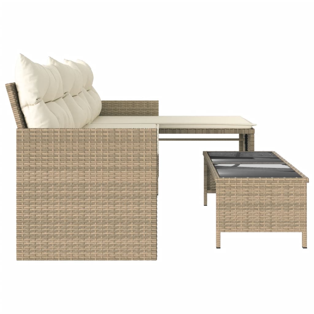 Tuinbank met tafel en kussens L-vormig poly rattan beige is nu te koop bij PeponiXL, paradijselijk wonen!