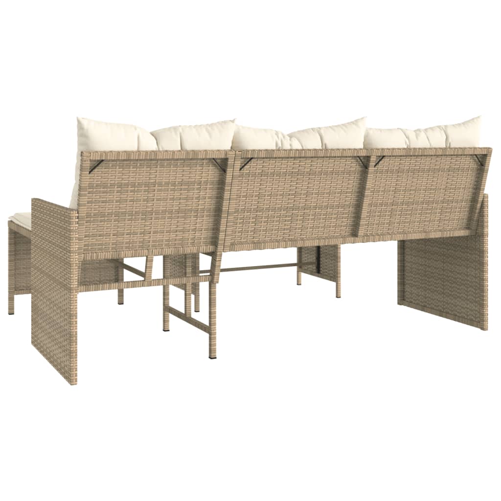 Tuinbank met tafel en kussens L-vormig poly rattan beige is nu te koop bij PeponiXL, paradijselijk wonen!