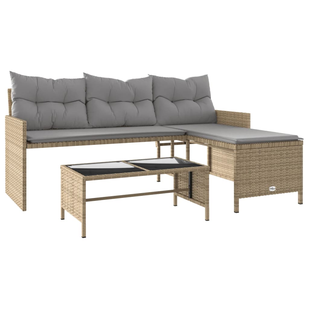 Tuinbank met tafel en kussens L-vormig poly rattan beige is nu te koop bij PeponiXL, paradijselijk wonen!