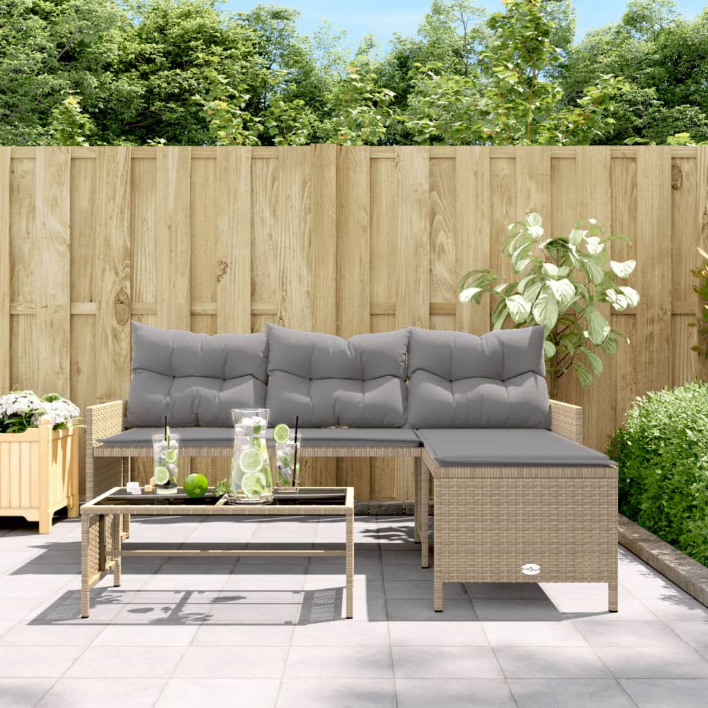 Tuinbank met tafel en kussens L-vormig poly rattan beige is nu te koop bij PeponiXL, paradijselijk wonen!