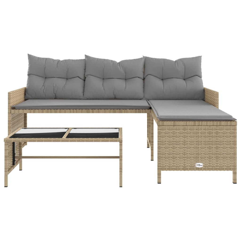 Tuinbank met tafel en kussens L-vormig poly rattan beige is nu te koop bij PeponiXL, paradijselijk wonen!