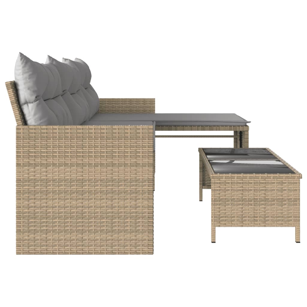 Tuinbank met tafel en kussens L-vormig poly rattan beige is nu te koop bij PeponiXL, paradijselijk wonen!