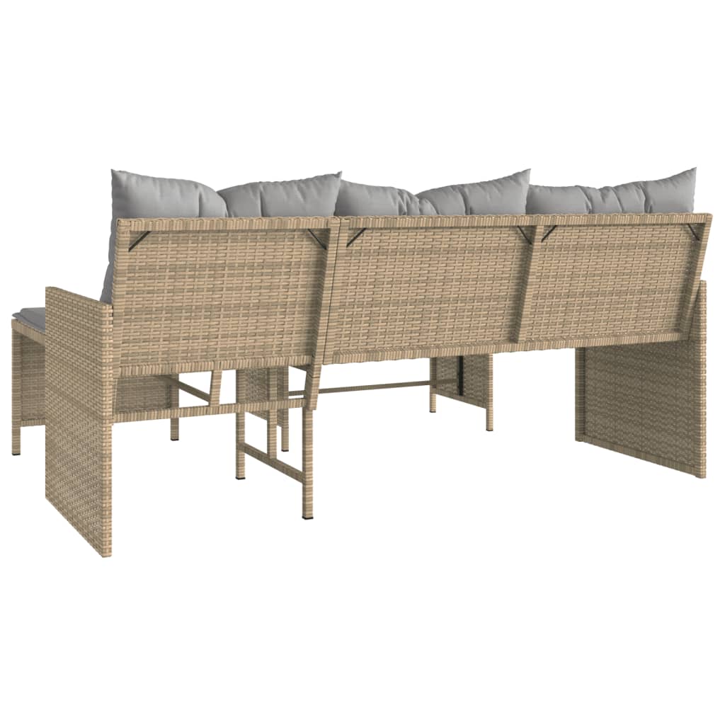 Tuinbank met tafel en kussens L-vormig poly rattan beige is nu te koop bij PeponiXL, paradijselijk wonen!