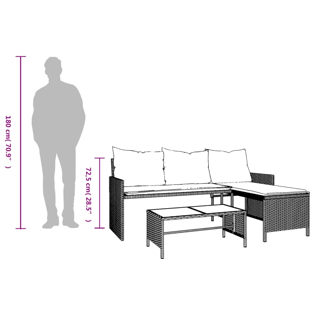 Tuinbank met tafel en kussens L-vormig poly rattan beige is nu te koop bij PeponiXL, paradijselijk wonen!