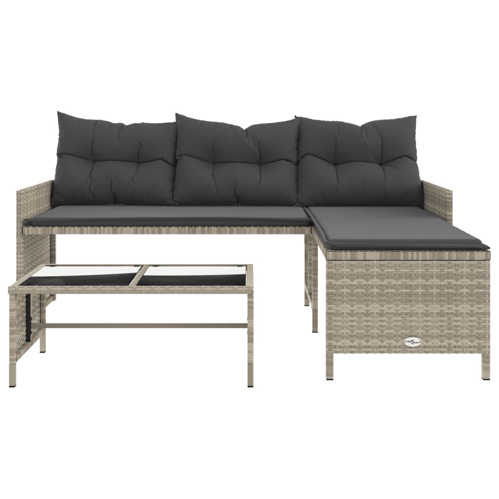 Tuinbank met tafel en kussens L-vormig poly rattan lichtgrijs is nu te koop bij PeponiXL, paradijselijk wonen!