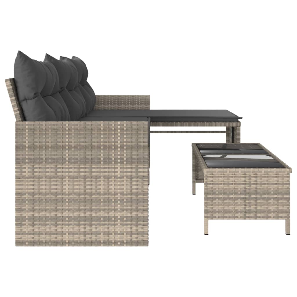 Tuinbank met tafel en kussens L-vormig poly rattan lichtgrijs is nu te koop bij PeponiXL, paradijselijk wonen!