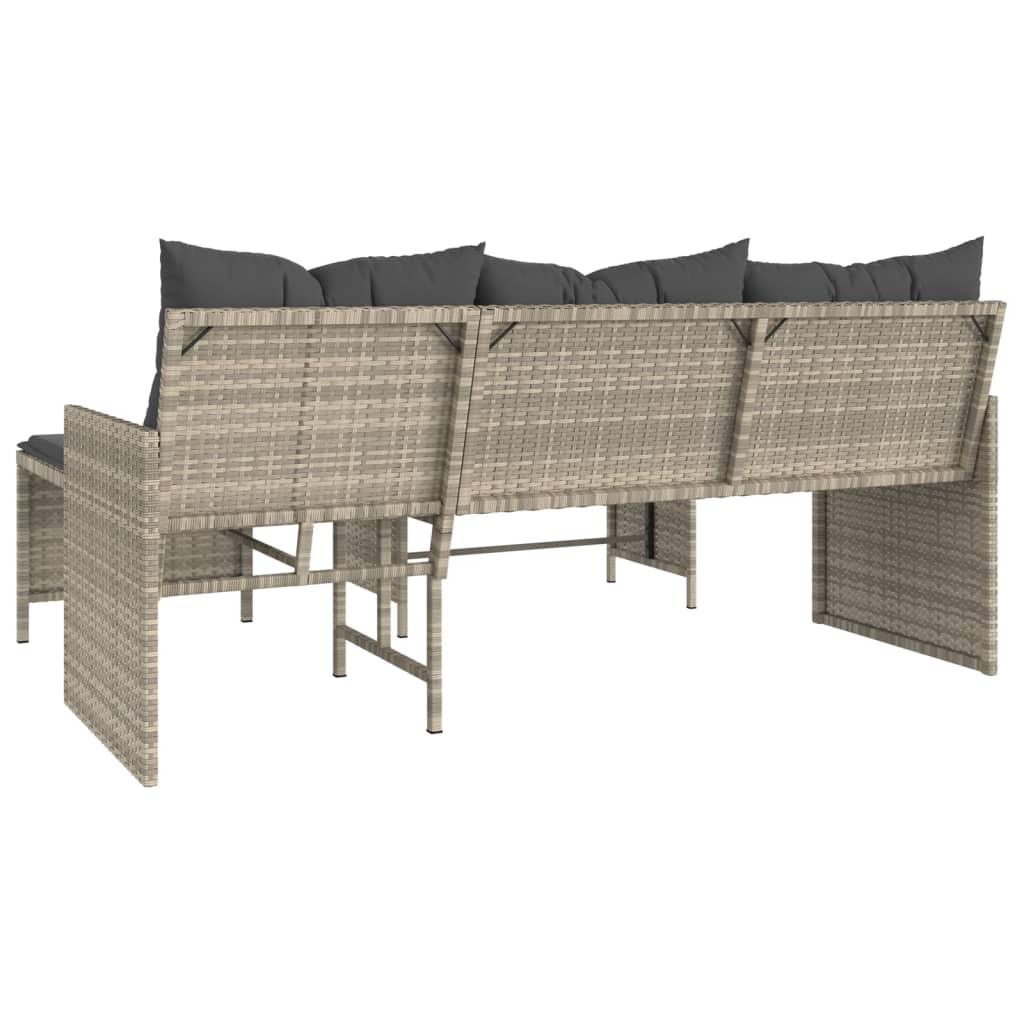 Tuinbank met tafel en kussens L-vormig poly rattan lichtgrijs is nu te koop bij PeponiXL, paradijselijk wonen!