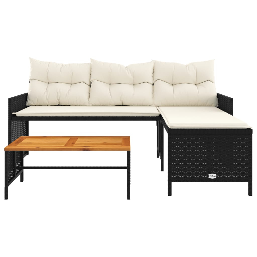 Tuinbank met tafel en kussens L-vormig poly rattan zwart is nu te koop bij PeponiXL, paradijselijk wonen!
