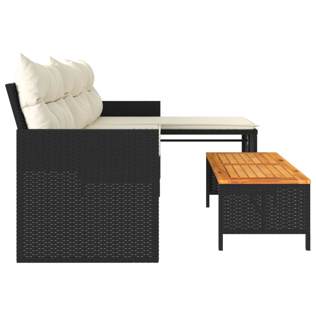 Tuinbank met tafel en kussens L-vormig poly rattan zwart is nu te koop bij PeponiXL, paradijselijk wonen!
