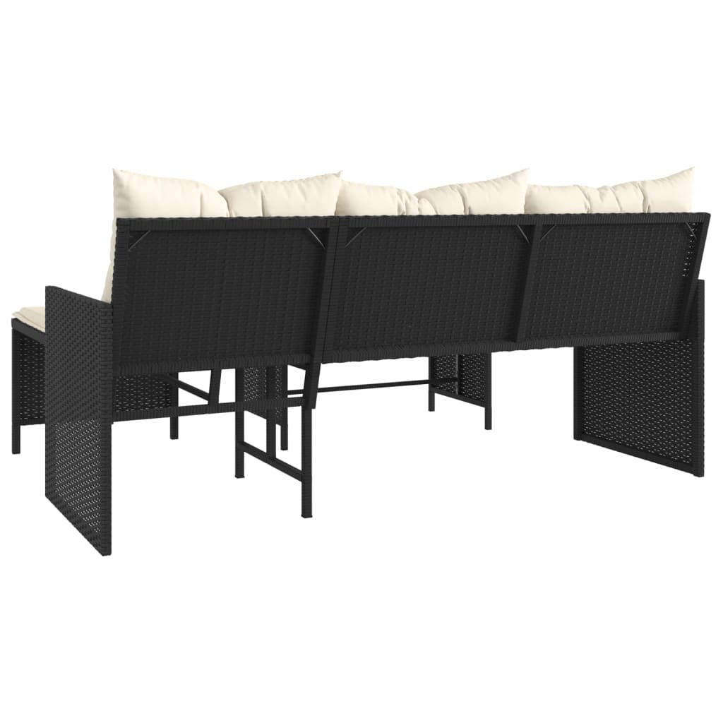 Tuinbank met tafel en kussens L-vormig poly rattan zwart is nu te koop bij PeponiXL, paradijselijk wonen!