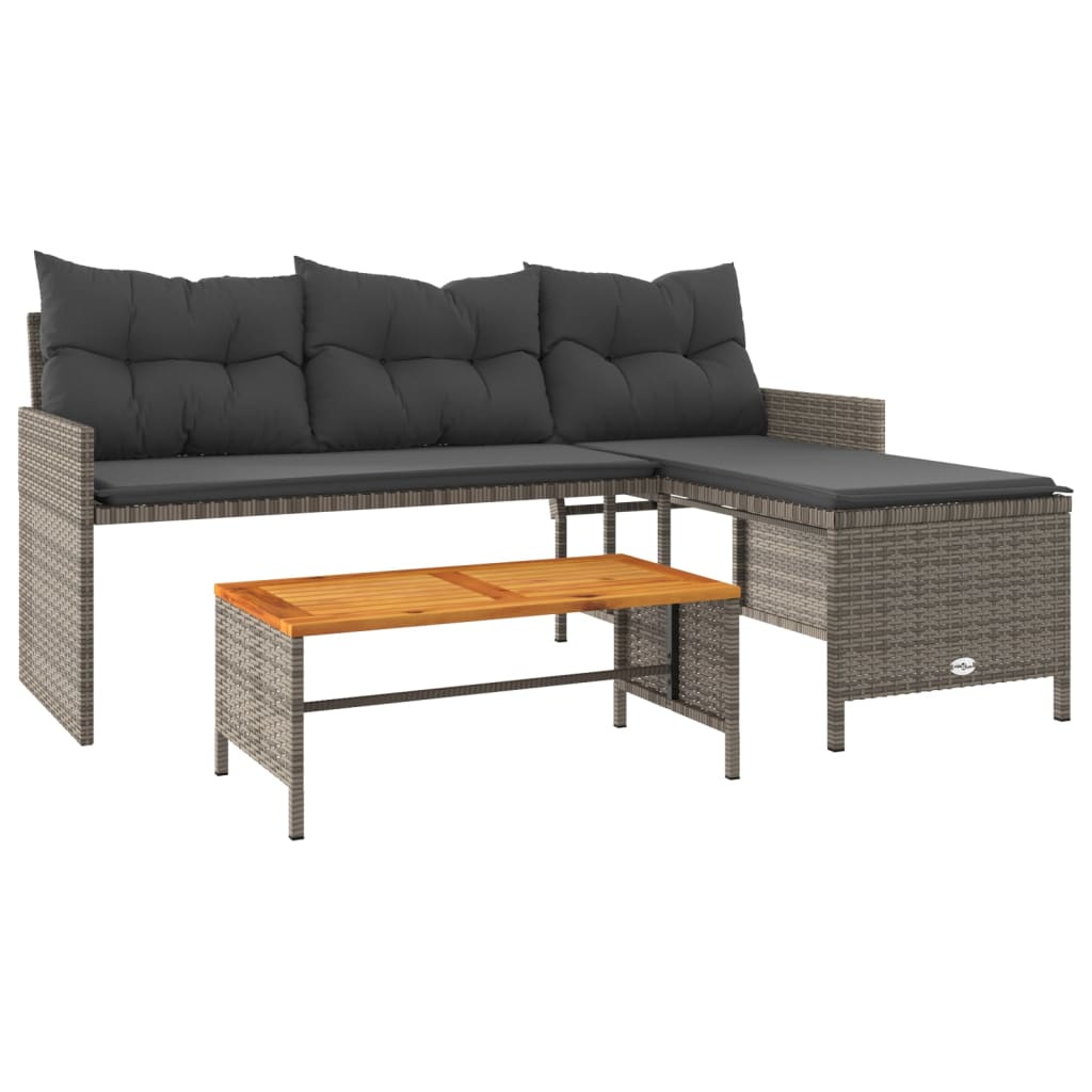 Tuinbank met tafel en kussens L-vormig poly rattan grijs is nu te koop bij PeponiXL, paradijselijk wonen!